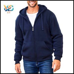 Men's Heavyweight Fleece Sherpa Lined Full Zip Hooded Jacket Winter Warm